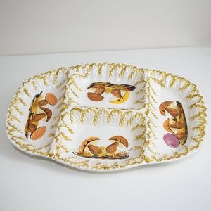 Vintage 1950's Serving Tray Made in Italy 4 Sections Mushroom Pattern